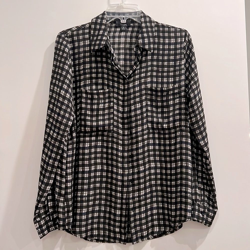 Lumiere Semi-Sheer Modern Plaid Button Down Top
